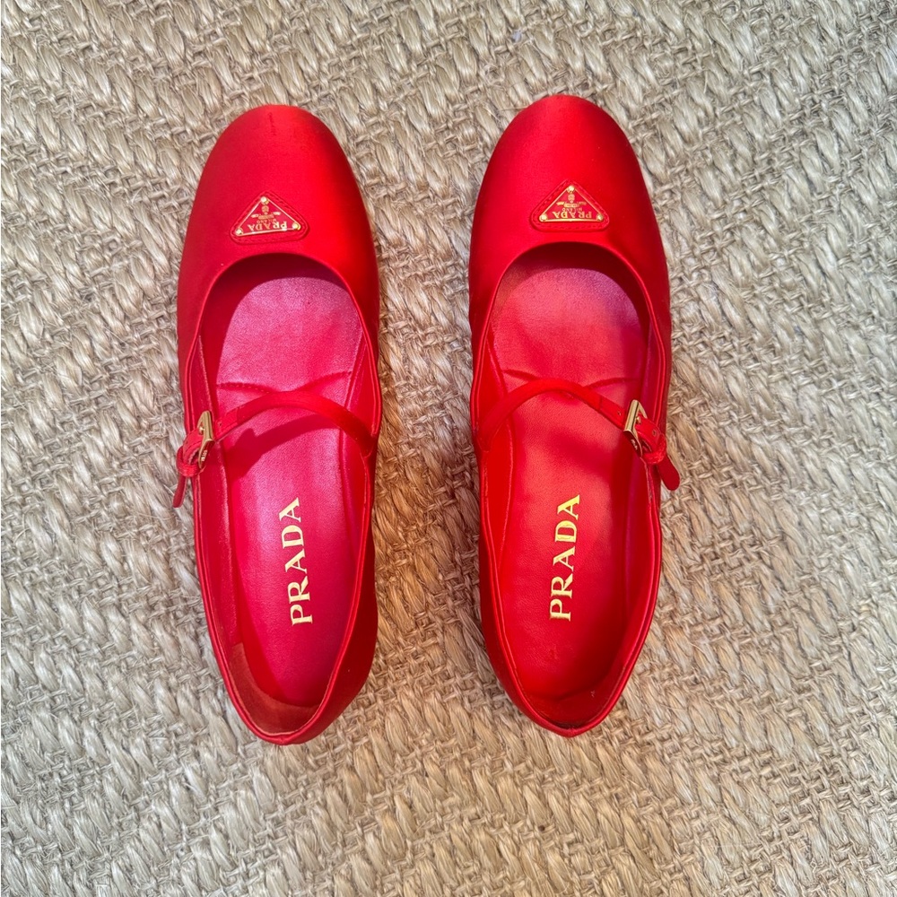 Prada Red Silk Ballet Flats